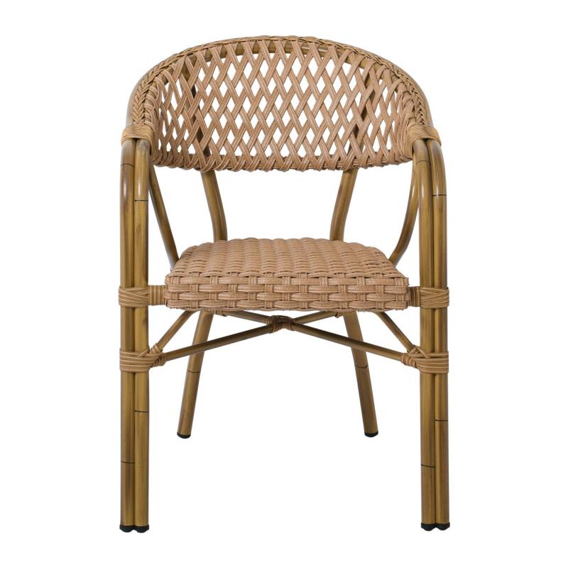 VEGERA Rattan Πολυθρόνα Dining Αλουμίνιο Φυσικό, Wicker Φυσικό, Στοιβαζόμενη