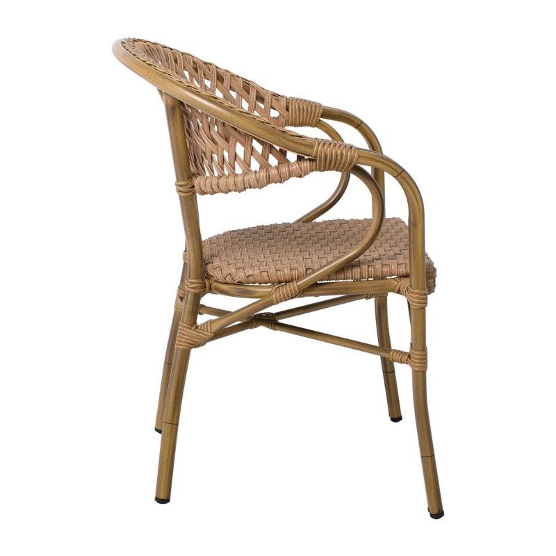 VEGERA Rattan Πολυθρόνα Dining Αλουμίνιο Φυσικό, Wicker Φυσικό, Στοιβαζόμενη