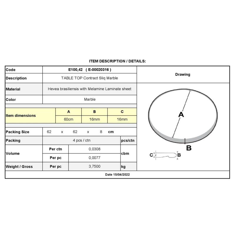 Contract Sliq Normal Επιφάνεια Τραπεζιού τ.Werzalit, Απόχρωση  Marble