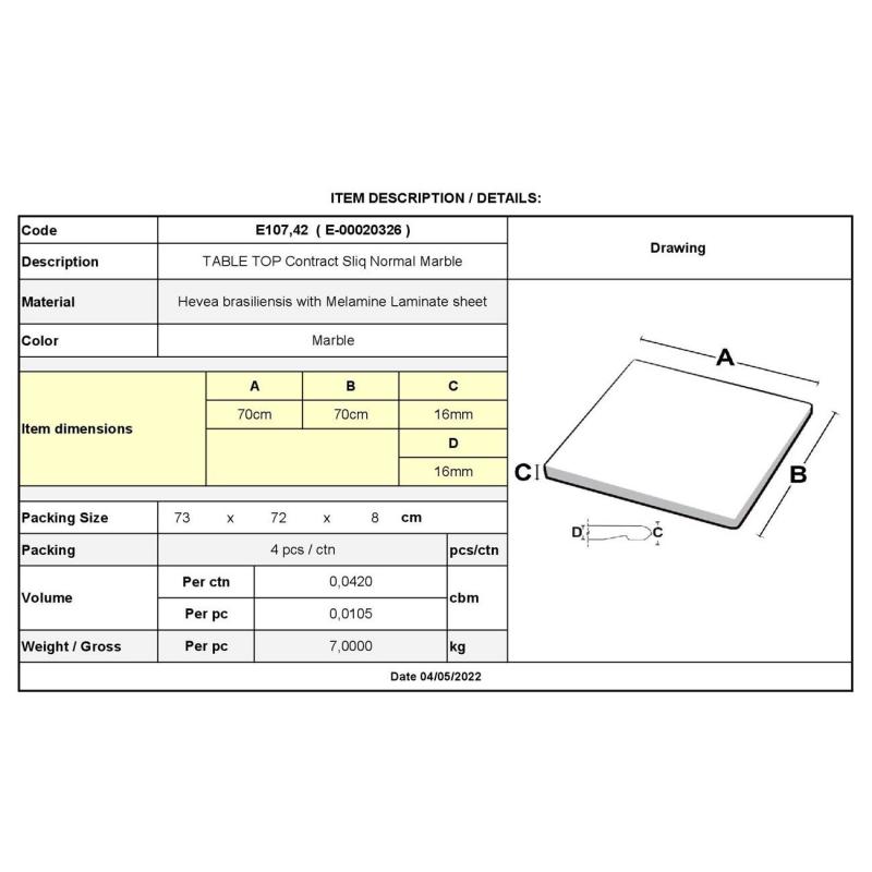 Contract Sliq Normal Επιφάνεια Τραπεζιού τ.Werzalit, Απόχρωση Marble