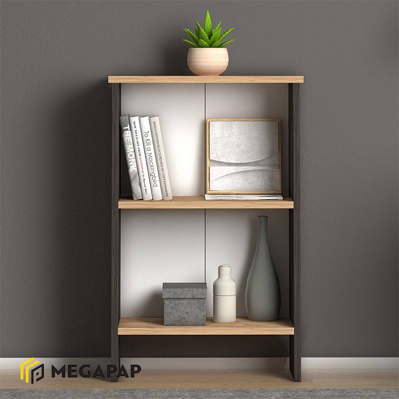 Βιβλιοθήκη μελαμίνης Flora Megapap χρώμα industrial grey - oak 52x25x80εκ.