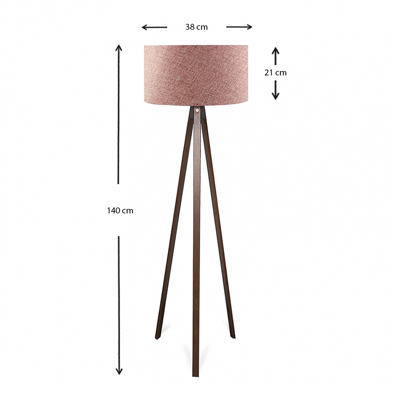 Φωτιστικό δαπέδου Rosling Megapap Mdf/ύφασμα Pvc χρώμα καρυδί - dusty rose 38x38x140εκ.