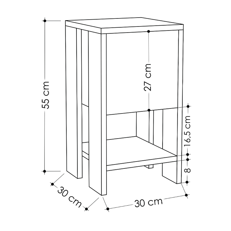 Κομοδίνο Ema Megapap χρώμα μαύρο 30x30x55εκ.