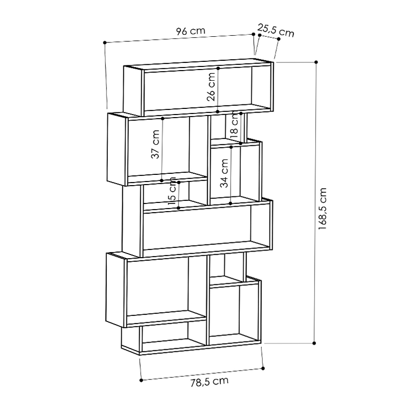 Βιβλιοθήκη μελαμίνης Karmato Megapap χρώμα λευκό 96x25,5x168,5εκ.