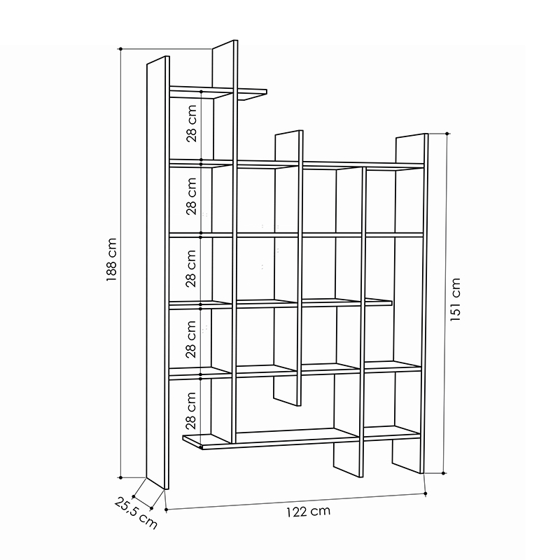 Βιβλιοθήκη μελαμίνης Manco Megapap χρώμα λευκό 122x25,5x188εκ.