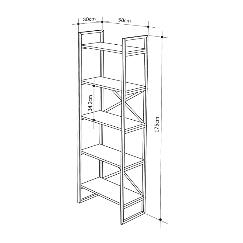 Βιβλιοθήκη Dusan Megapap χρώμα sepet oak 58x30x175εκ.