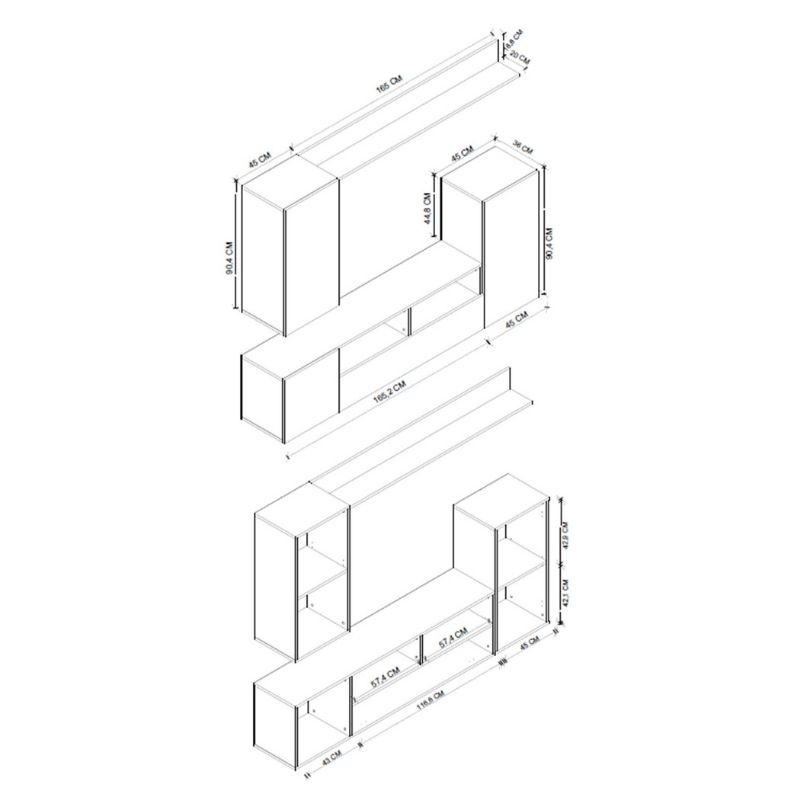 Σύνθεση τηλεόρασης Rodos Megapap χρώμα λευκό 210,2x36x90,4εκ.