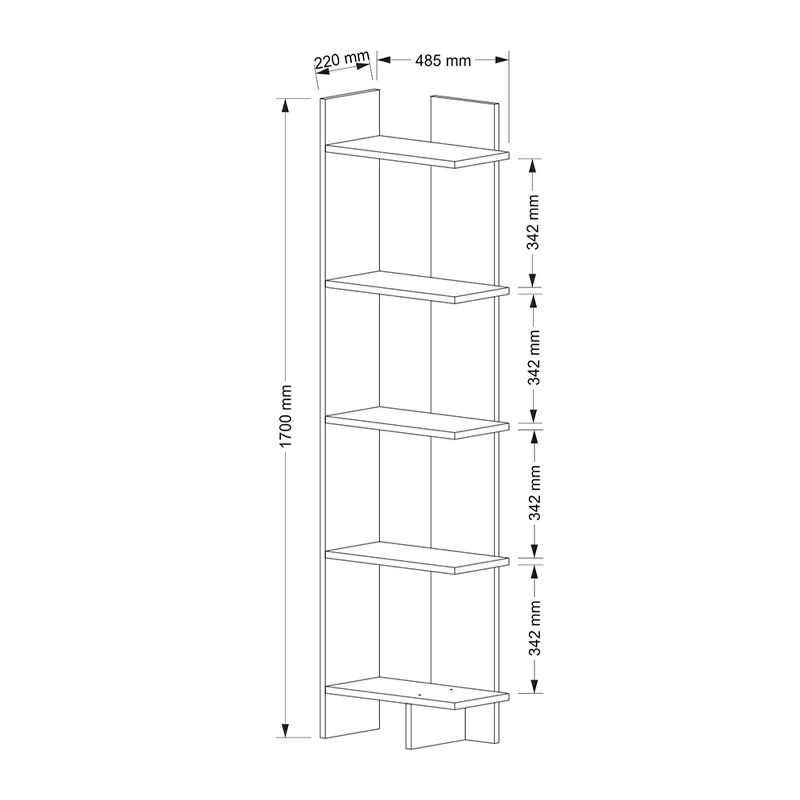 Βιβλιοθήκη μελαμίνης Perla Megapap χρώμα λευκό 48x22x170εκ.