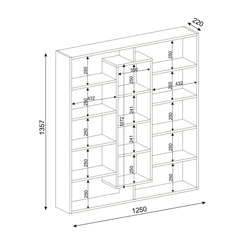 Βιβλιοθήκη μελαμίνης Ample Megapap χρώμα λευκό 125x22x135,7εκ.