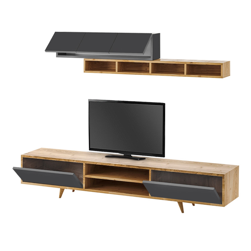 Σύνθεση τηλεόρασης Serine Megapap χρώμα sapphire oak - ανθρακί 170x37x45εκ.