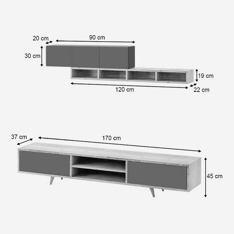 Σύνθεση τηλεόρασης Serine Megapap χρώμα λευκό - sapphire oak 170x37x45εκ.