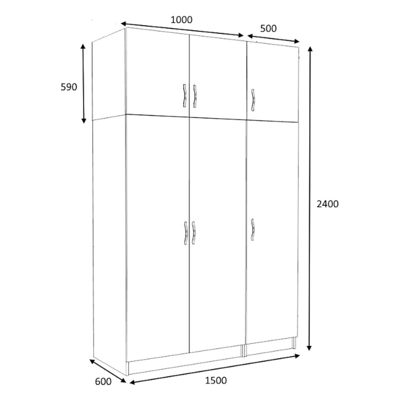 Ντουλάπα ρούχων Victoria Megapap τρίφυλλη με πατάρι χρώμα καρυδί 150x60x240εκ.