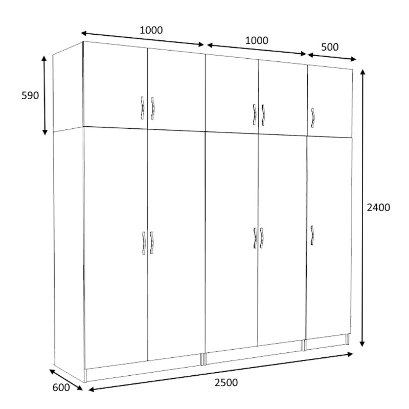 Ντουλάπα ρούχων Victoria Megapap πεντάφυλλη με πατάρι χρώμα καρυδί 250x60x240εκ.