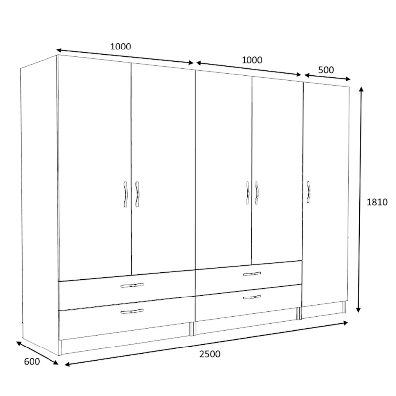 Ντουλάπα ρούχων Victoria Megapap πεντάφυλλη με συρτάρια χρώμα καρυδί 250x60x181εκ.