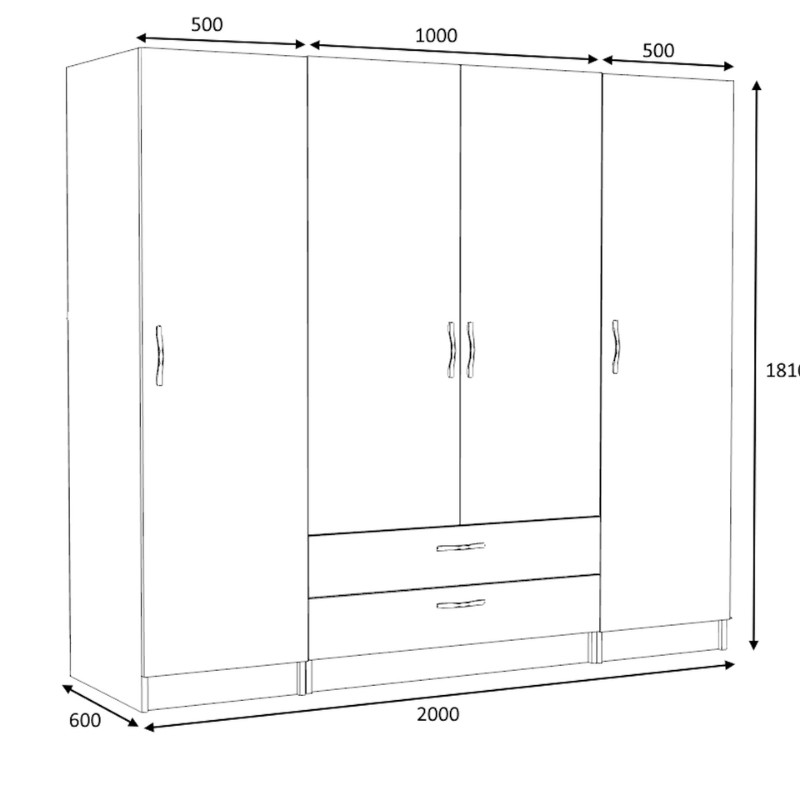Ντουλάπα ρούχων Victoria Megapap τετράφυλλη με συρτάρια χρώμα καρυδί 200x60x181εκ.