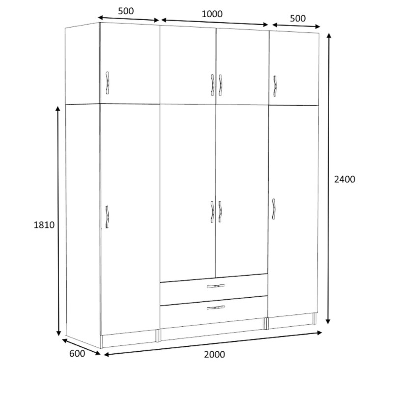 Ντουλάπα ρούχων Victoria Megapap τετράφυλλη με πατάρι και συρτάρια χρώμα καρυδί 200x60x240εκ.