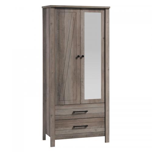 Ντουλάπα ρούχων Tara pakoworld δίφυλλη καθρέπτης rustic oak 84.5x52x193εκ