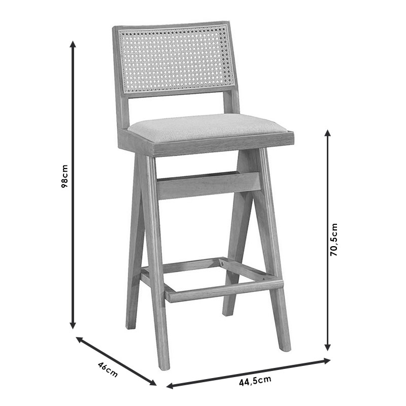 Σκαμπό bar Winslow pakoworld ξύλο rubberwood ανοικτό καρυδί-pvc rattan φυσικό-ύφασμα γκρι 44.5x46x98εκ