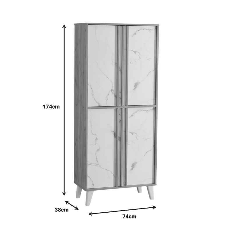 Παπουτσοθήκη-ντουλάπι Yamka pakoworld oak μαρμάρου μελαμίνης 74x38x174εκ