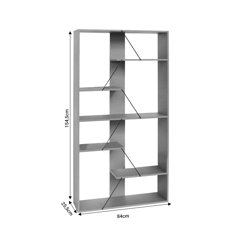 Βιβλιοθήκη Tars pakoworld γκρι-μαύρο 84x25.5x154.5εκ