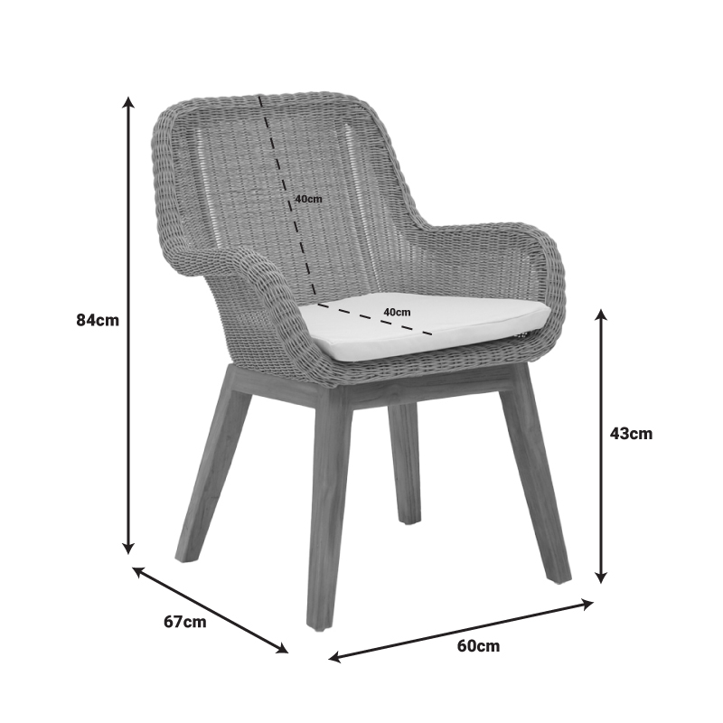 Πολυθρόνα Charlen pakoworld σκελετός αλουμινίου με teak πόδι σε φυσική απόχρωση και κρεμ μαξιλάρι 60x67x84εκ